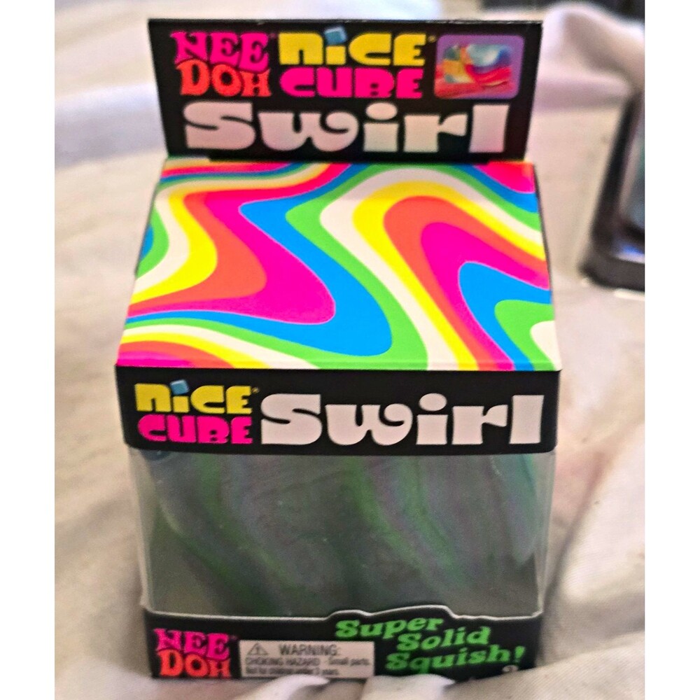 Schylling Nee Doh Nice Cube Swirl Super Solid Squishy Squeeze Toy, Multi 3+
